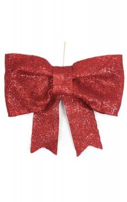 Glittered Burlap Bow with Tails - Red
