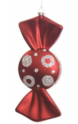 Plastic Matte Round Candy Ornament - Red with White Glitter