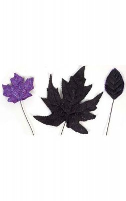 Glittered Halloween Leaves on Wire - 12 Leaves per Box