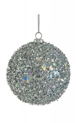 Tinsel/Sequined Ball Ornament - Silver