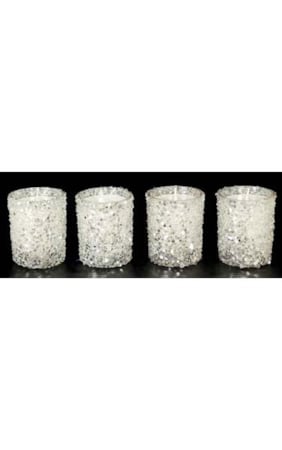 Glittered Glass Tea Light Holders - 2.5 inches x 2.5 inches x 2 inches