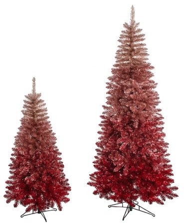 Pink To Red Tinsel Ombre Trees | 5 Foot Or 7.5 Foot Tall | No Lights