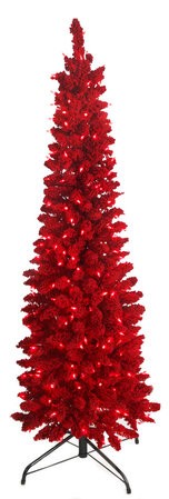 Red Flocked Valentino Pencil Trees | 5' to 9' Tall