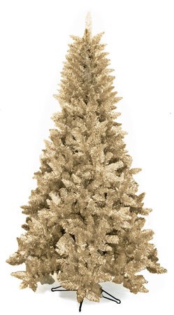 Full-Size Champagne Tinsel Tree with LED Lights