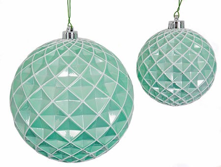 Pearled Mint Blue/Green Grid Ball w/Glitter Ornaments | 4.5" or 8" Sizes