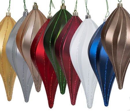 8" Matte/Glitter Swirl Finial Ornament | Red, Green, Gold, Silver, Rose Gold, White, Burgundy, Bl...