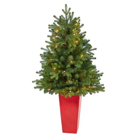 3.5’ Washington Fir Artificial Christmas Tree With 50 Clear Lights In Tower Planter