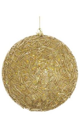 Beaded/Glittered Ball Ornament - Gold