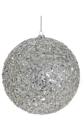 Beaded/Glittered Ball Ornament - Silver