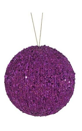 Styrofoam Glittered/Sequined Ball Ornament - Purple