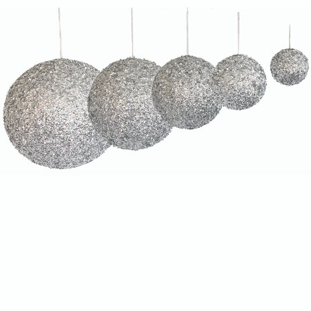 Silver Diamond Sequined/Glittered Ball Ornaments | 4" to 12" Sizes