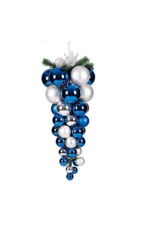 Multi-Ball Drop Ornament - Blue/Silver