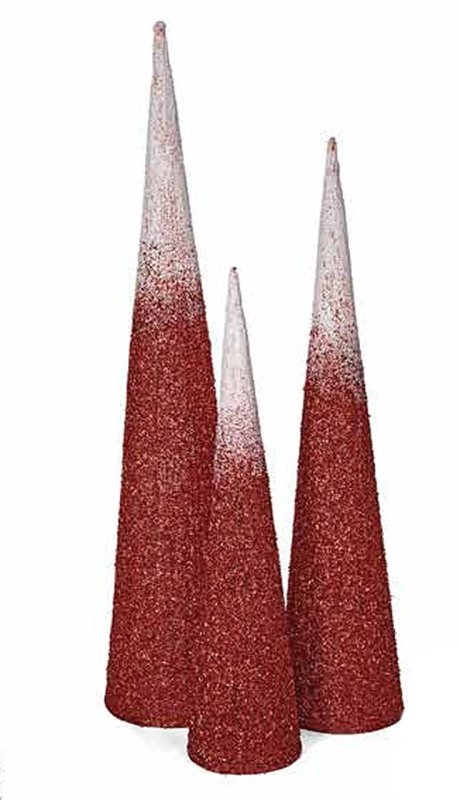 Red And White Beaded Ombre Cone Tree | 4 Feet, 5 Feet, Or 6 Feet