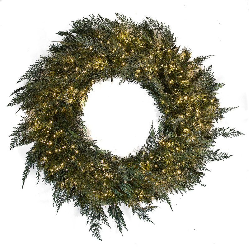 Frosted Brighton Wreath With Mini Cluster Led Lights | 36 Inch Or 48 Inch