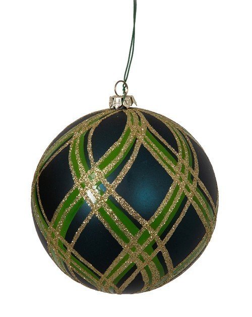 MATTE NAVY PLAID GOLD/GREEN BALL, OVAL, OR ONION ORNAMENTS | 4" BALL, 6.5" OVAL FINAL, OR 4" ONION