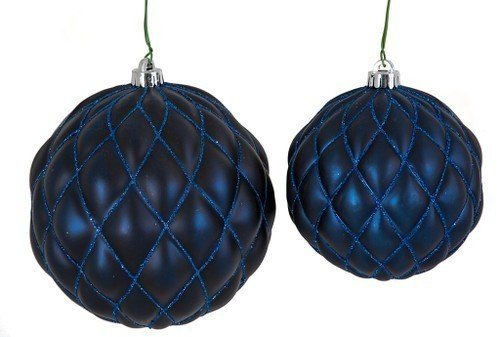 MATTE NAVY BLUE QUILTED PATTERN BALL WITH BLUE GLITTER | 6 INCH OR 8 INCHES