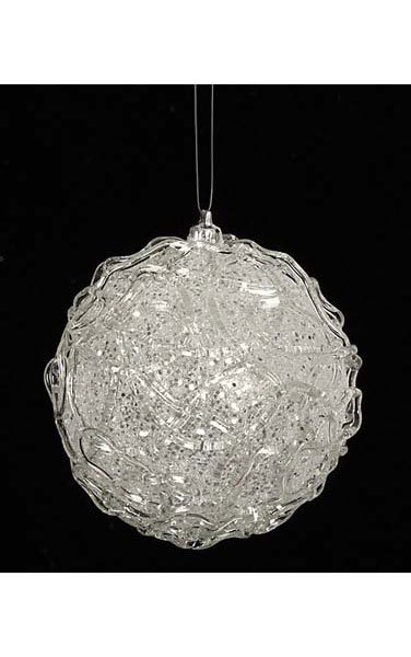 Plastic Acrylic Coated Ice Ball with Glitter - White/Clear