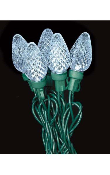 C7 White LED - 50 Lights - 24.5' Length - Green Wire