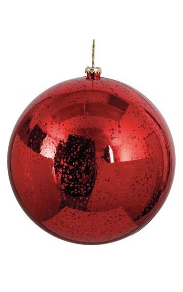 Plastic Mercury Glass Finish Ball Ornament - Red